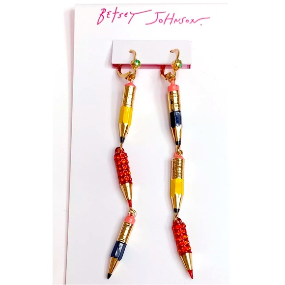 New Betsey-Johnson Faux Stone Pencil Mismatch Linear Earrings - Picture 6 of 7